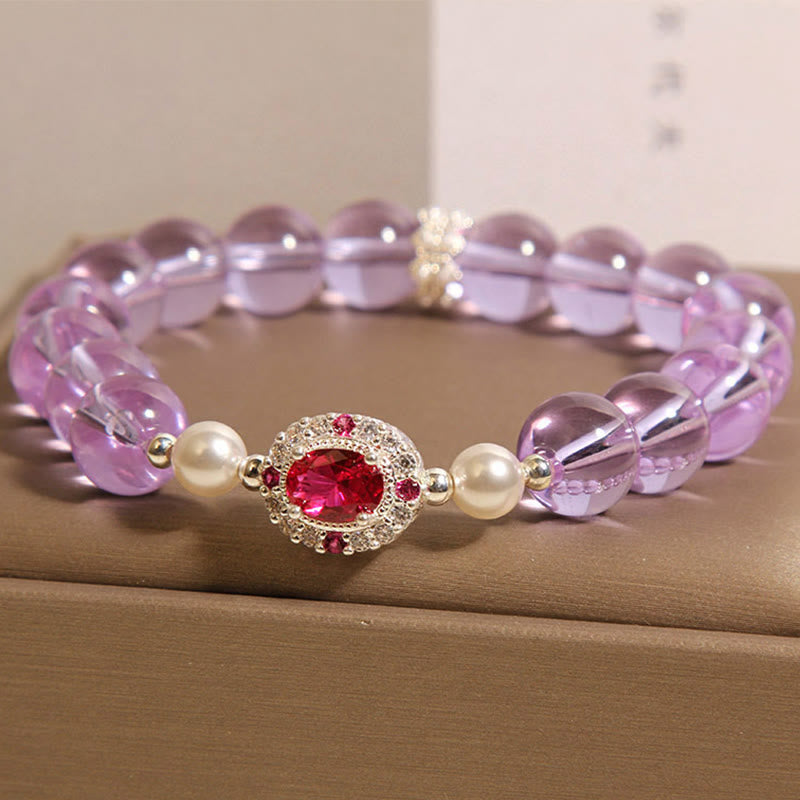 Pulsera de equilibrio de Buddha Stones con amatista natural, perla y circón rojo - image 2