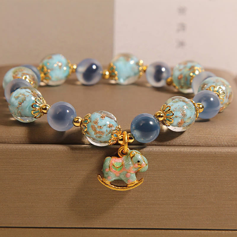 Pulsera de Buddha Stones con ágata de caramelo natural y cristal blanco. - Ágata de caramelo (circunferencia de la muñeca: 15-19 cm) - image 1