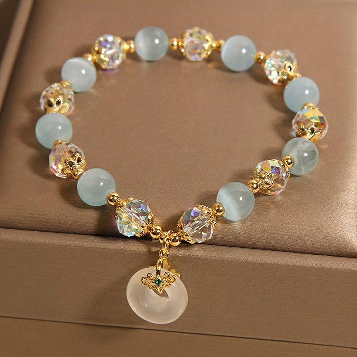 Pulsera de equilibrio con hebilla de paz y cristal blanco de ojo de gato azul y Buddha Stones - image 4