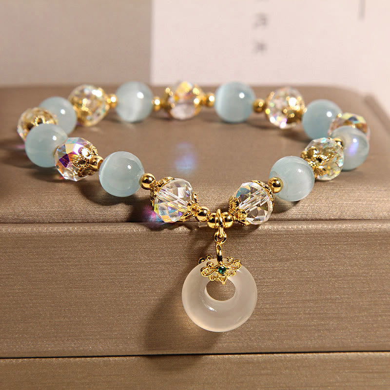Pulsera de equilibrio con hebilla de paz y cristal blanco de ojo de gato azul y Buddha Stones - image 3