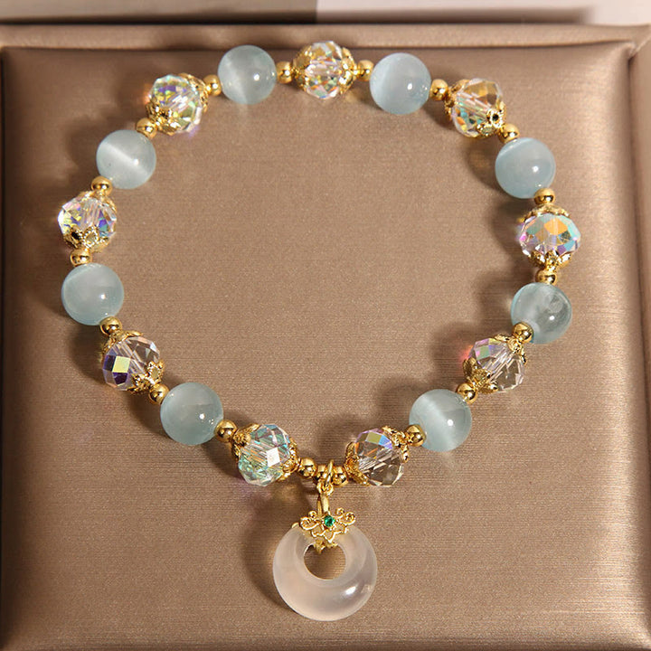 Pulsera de equilibrio con hebilla de paz y cristal blanco de ojo de gato azul y Buddha Stones - image 5