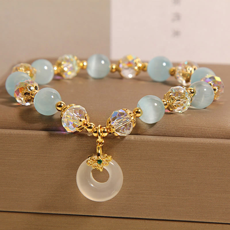 Pulsera de equilibrio con hebilla de paz y cristal blanco de ojo de gato azul y Buddha Stones - image 2
