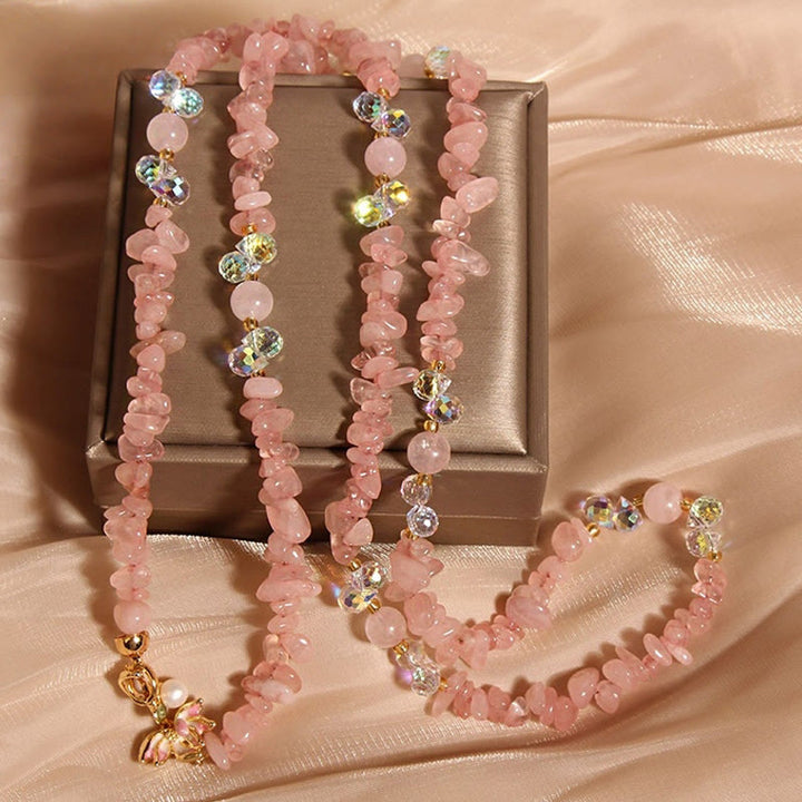 Collar con colgante de equilibrio de cuarzo fresa, amatista, flor de mariposa y Buddha Stones - Cristal rosa - image 9