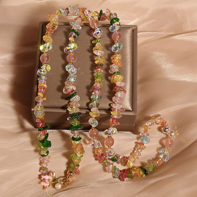Collar con colgante de equilibrio de cuarzo fresa, amatista, flor de mariposa y Buddha Stones - Cristal de color con flor - image 11