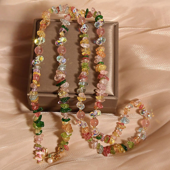 Collar con colgante de equilibrio de cuarzo fresa, amatista, flor de mariposa y Buddha Stones - Cristal de color con flor - image 11