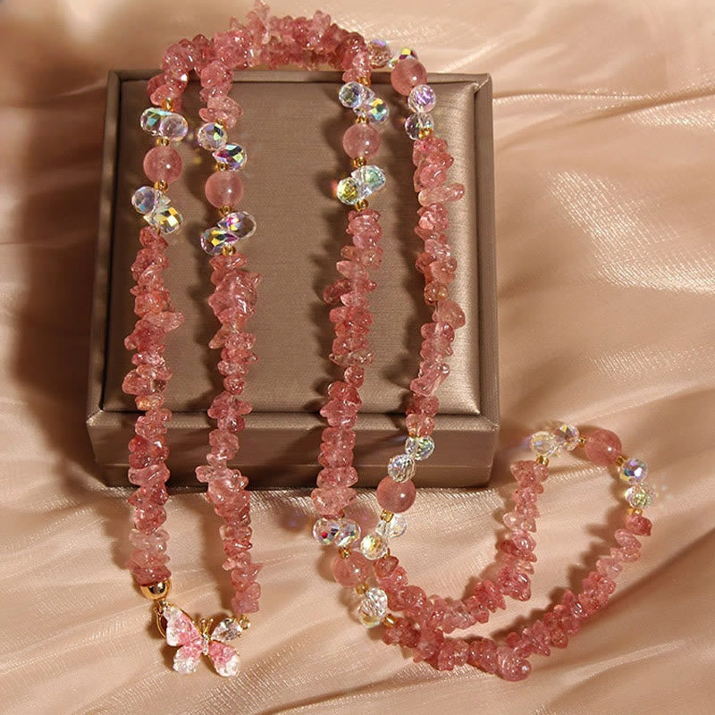 Collar con colgante de equilibrio de cuarzo fresa, amatista, flor de mariposa y Buddha Stones - Cuarzo fresa - image 7