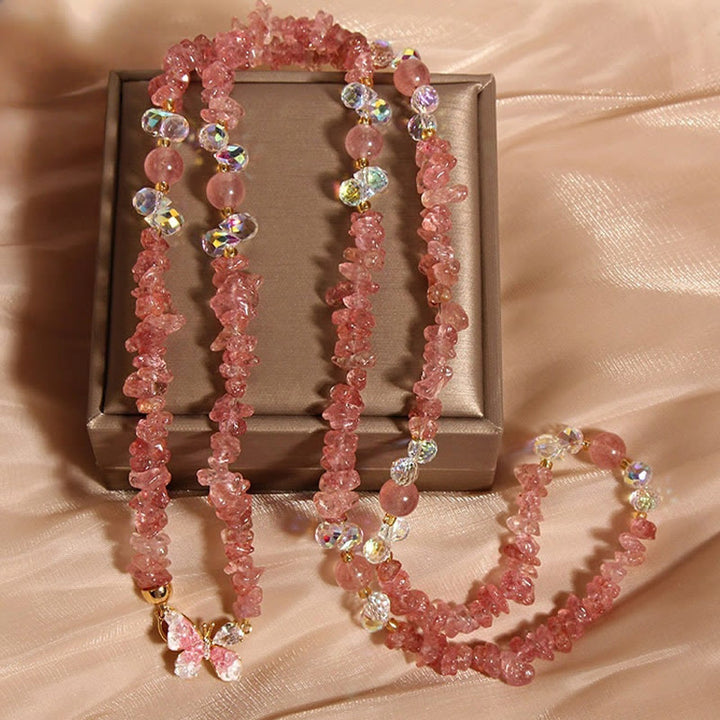 Collar con colgante de equilibrio de cuarzo fresa, amatista, flor de mariposa y Buddha Stones - Cuarzo fresa - image 7