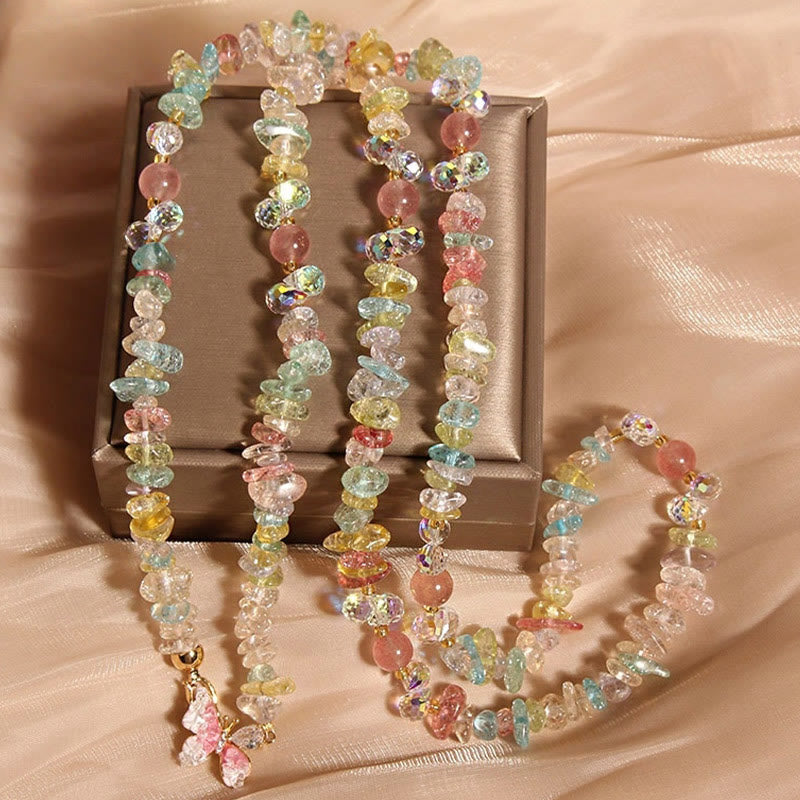 Collar con colgante de equilibrio de cuarzo fresa, amatista, flor de mariposa y Buddha Stones - Cristal de colores con mariposa - image 14