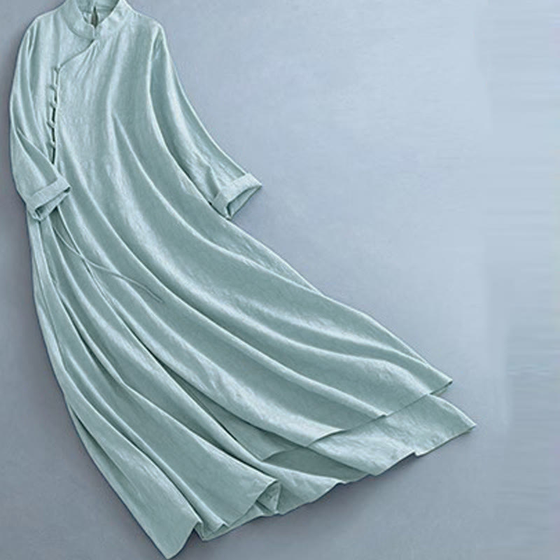 Vestido midi informal de lino y algodón con cordones laterales, diseño de botones de rana y estampado de Buddha Stones para primavera - image 13