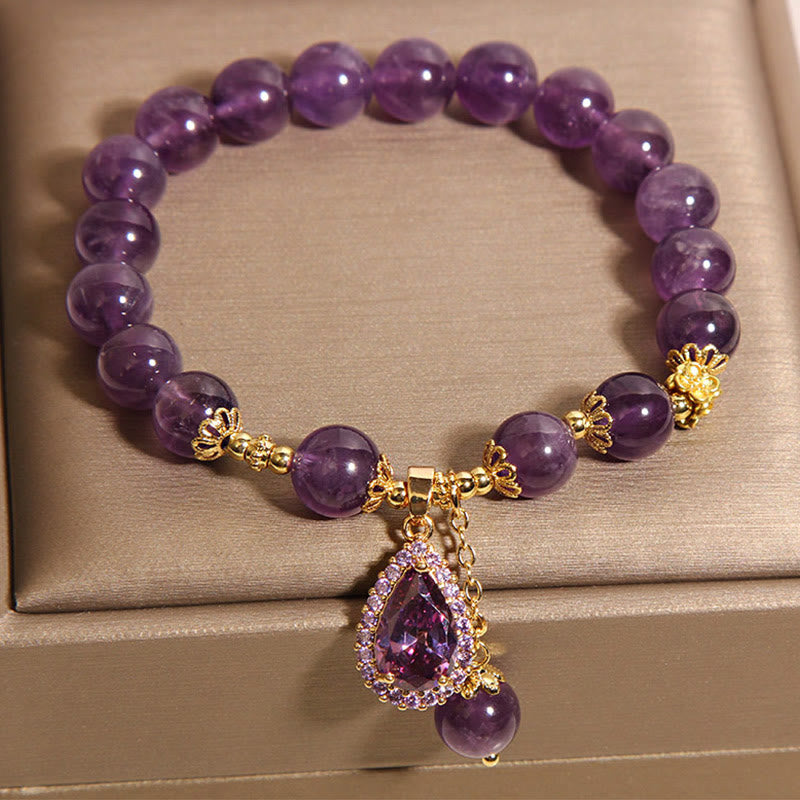 Pulsera de equilibrio con amatista natural y gota de agua de Buddha Stones - image 3