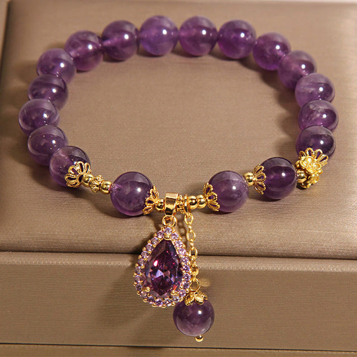 Pulsera de equilibrio con amatista natural y gota de agua de Buddha Stones - image 2
