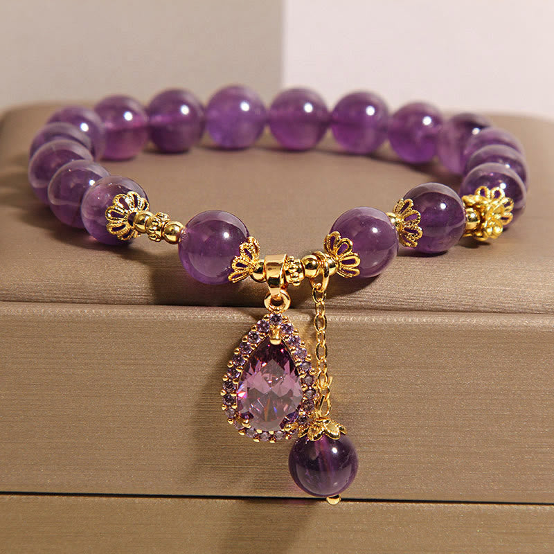 Pulsera de equilibrio con amatista natural y gota de agua de Buddha Stones - image 4