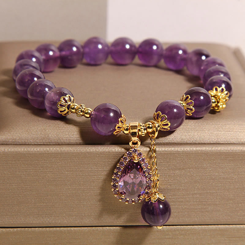 Pulsera de equilibrio con amatista natural y gota de agua de Buddha Stones - Amatista (circunferencia de la muñeca: 17 cm) - image 1