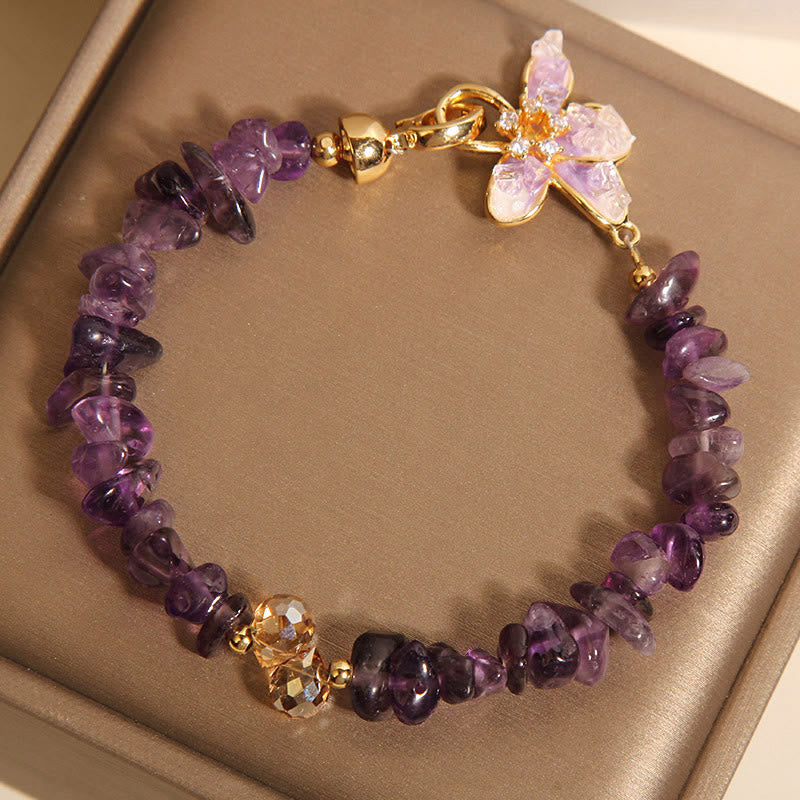 Pulsera de equilibrio de Buddha Stones con grava irregular natural, amatista, cristal azul y glicina. - image 2