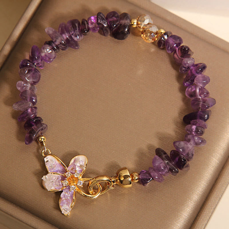 Pulsera de equilibrio de Buddha Stones con grava irregular natural, amatista, cristal azul y glicina. - image 3