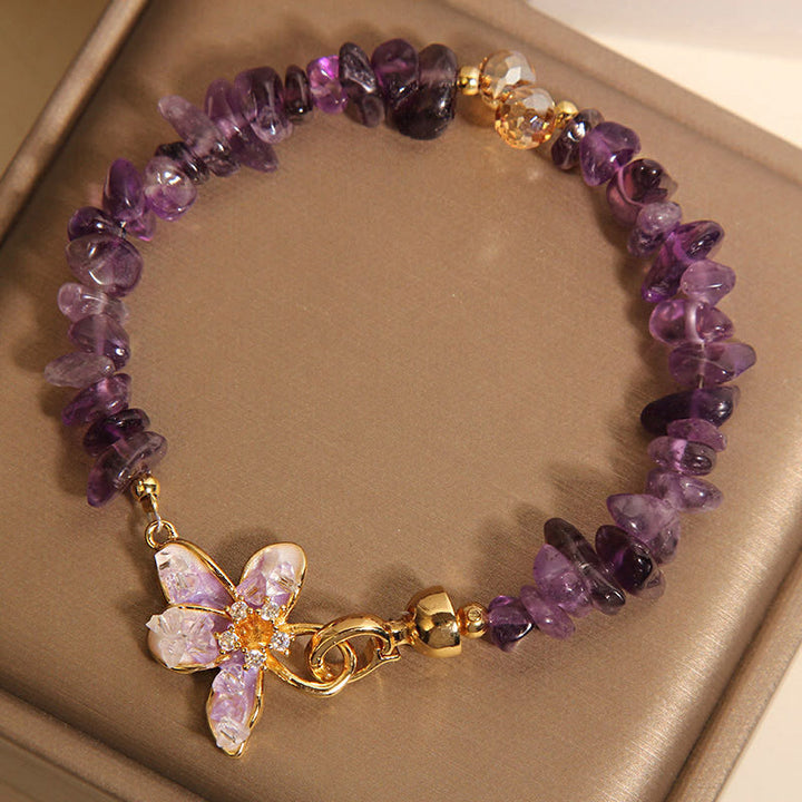 Pulsera de equilibrio de Buddha Stones con grava irregular natural, amatista, cristal azul y glicina. - image 3