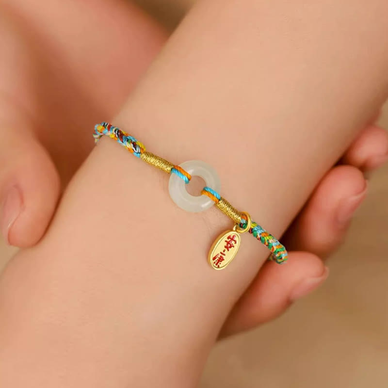 Pulsera de cuerda colorida de plata de ley 925 con Buddha Stones, hecha a mano, con hebilla de paz y jade para la prosperidad. - image 3