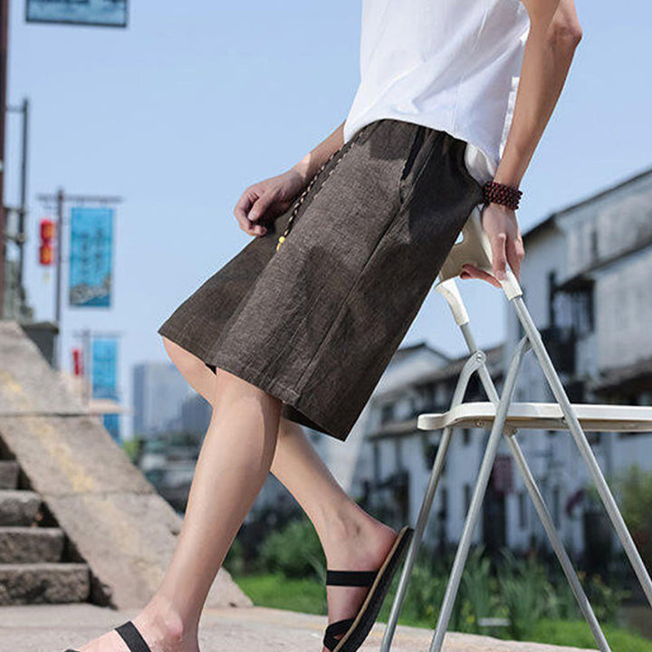 Pantalones cortos de lino para hombre con bolsillos y tejido de Buddha Stones, cuerda y cuentas. - image 15