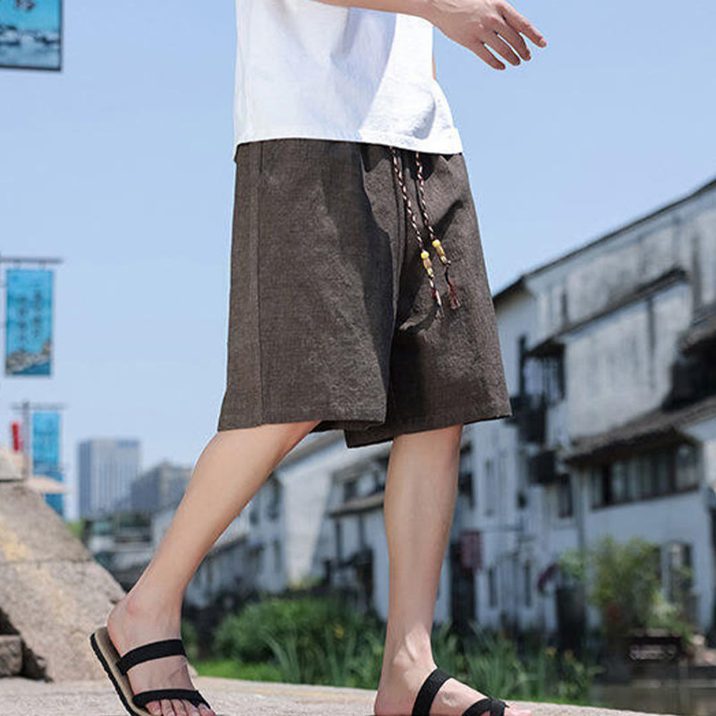 Pantalones cortos de lino para hombre con bolsillos y tejido de Buddha Stones, cuerda y cuentas. - image 13