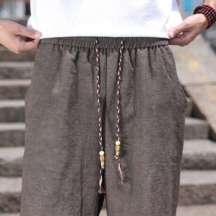 Pantalones cortos de lino para hombre con bolsillos y tejido de Buddha Stones, cuerda y cuentas. - image 16