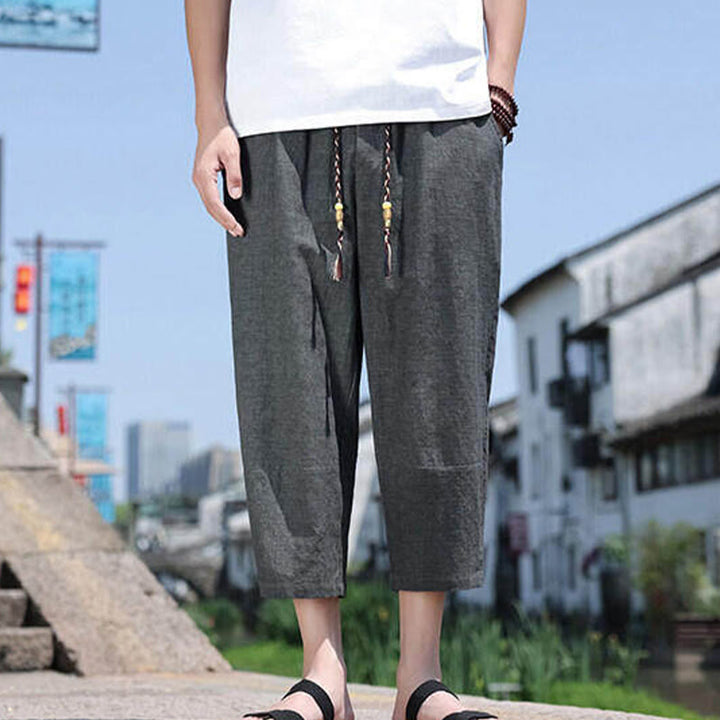 Pantalones casuales de licra con cuentas tejidas de Buddha Stones para hombre, de longitud 7-8, con bolsillos - image 5