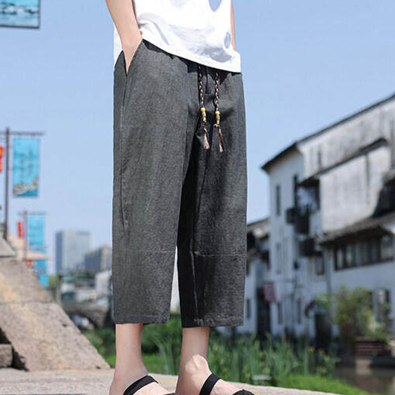 Pantalones casuales de licra con cuentas tejidas de Buddha Stones para hombre, de longitud 7-8, con bolsillos - image 9
