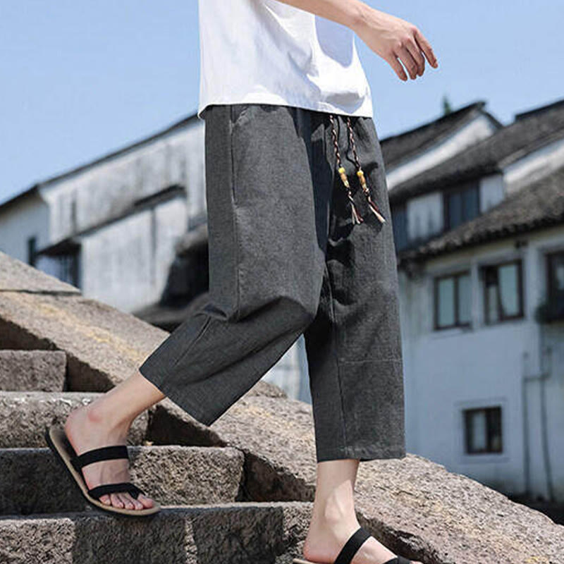 Pantalones casuales de licra con cuentas tejidas de Buddha Stones para hombre, de longitud 7-8, con bolsillos - image 6