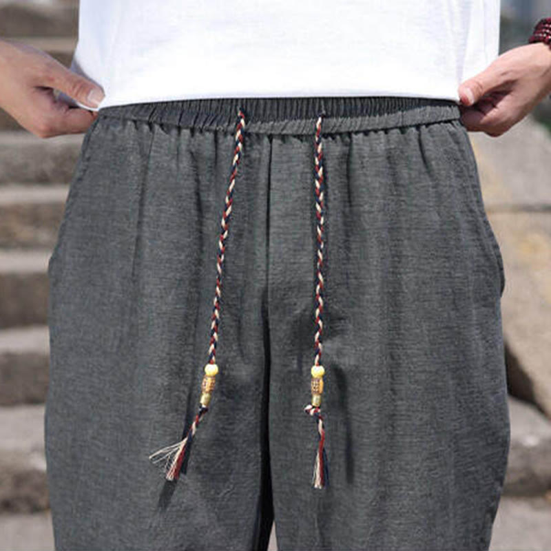 Pantalones casuales de licra con cuentas tejidas de Buddha Stones para hombre, de longitud 7-8, con bolsillos - image 10