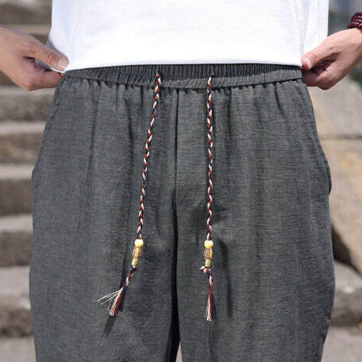 Pantalones casuales de licra con cuentas tejidas de Buddha Stones para hombre, de longitud 7-8, con bolsillos - image 10