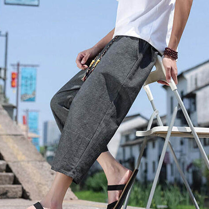 Pantalones casuales de licra con cuentas tejidas de Buddha Stones para hombre, de longitud 7-8, con bolsillos - image 7