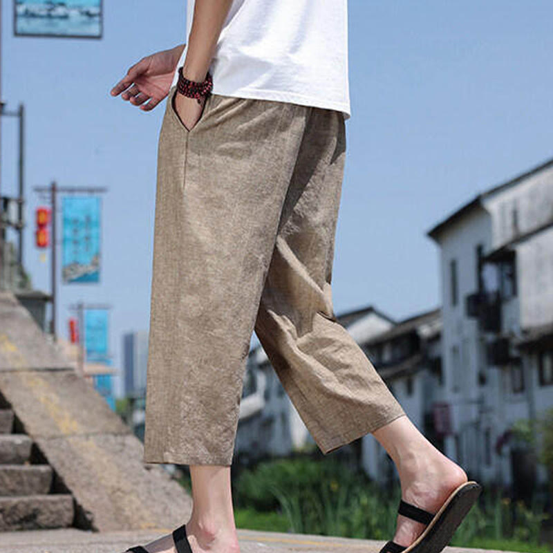 Pantalones casuales de licra con cuentas tejidas de Buddha Stones para hombre, de longitud 7-8, con bolsillos - image 15