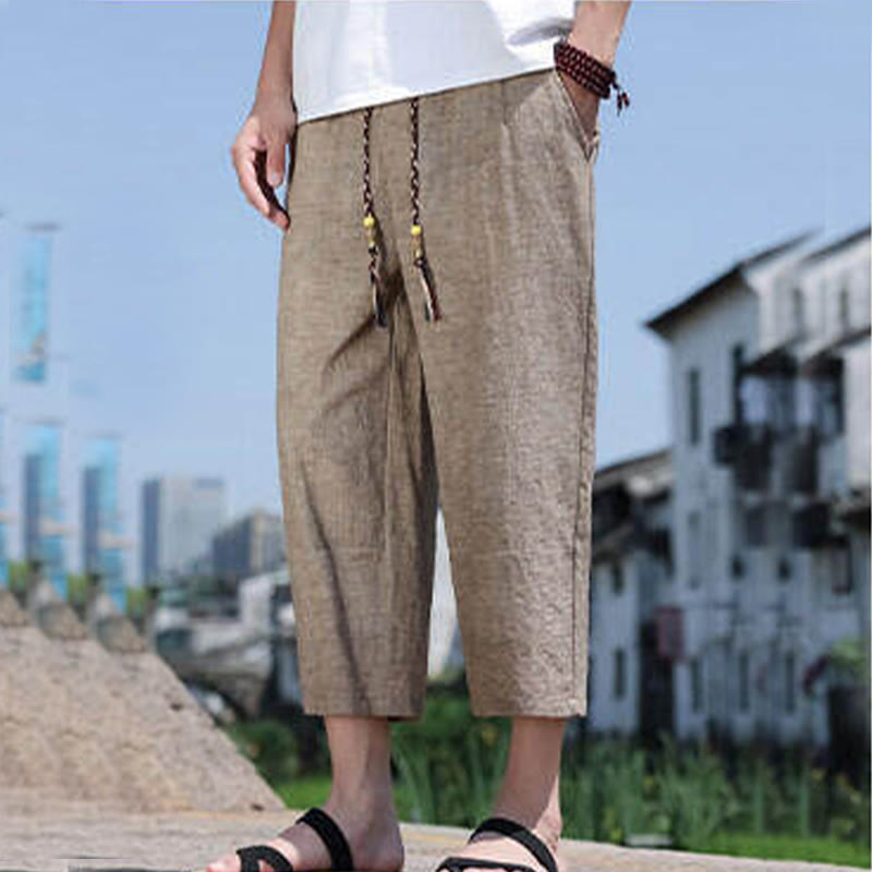 Pantalones casuales de licra con cuentas tejidas de Buddha Stones para hombre, de longitud 7-8, con bolsillos - image 13