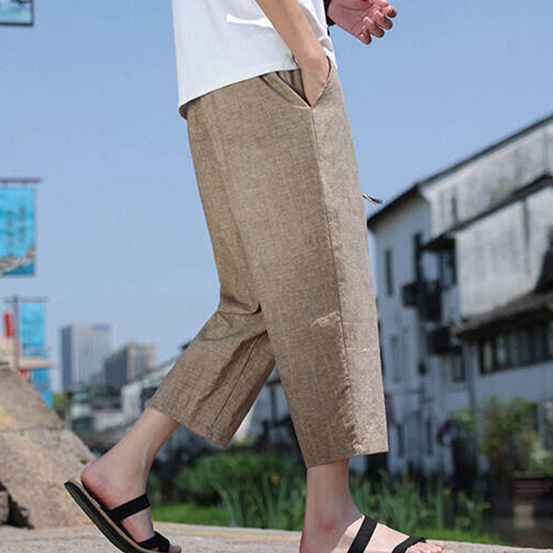 Pantalones casuales de licra con cuentas tejidas de Buddha Stones para hombre, de longitud 7-8, con bolsillos - image 18