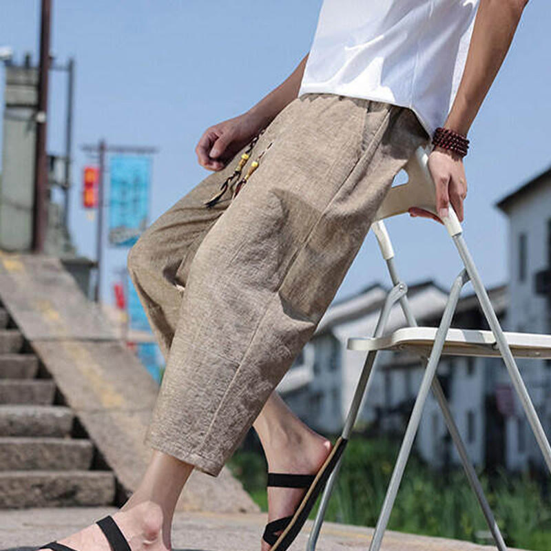 Pantalones casuales de licra con cuentas tejidas de Buddha Stones para hombre, de longitud 7-8, con bolsillos - image 17