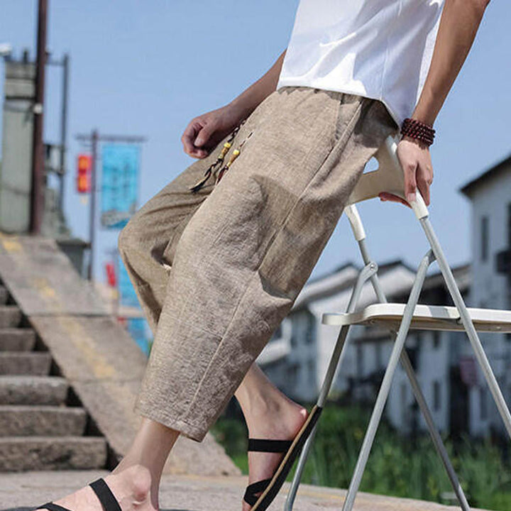 Pantalones casuales de licra con cuentas tejidas de Buddha Stones para hombre, de longitud 7-8, con bolsillos - image 17