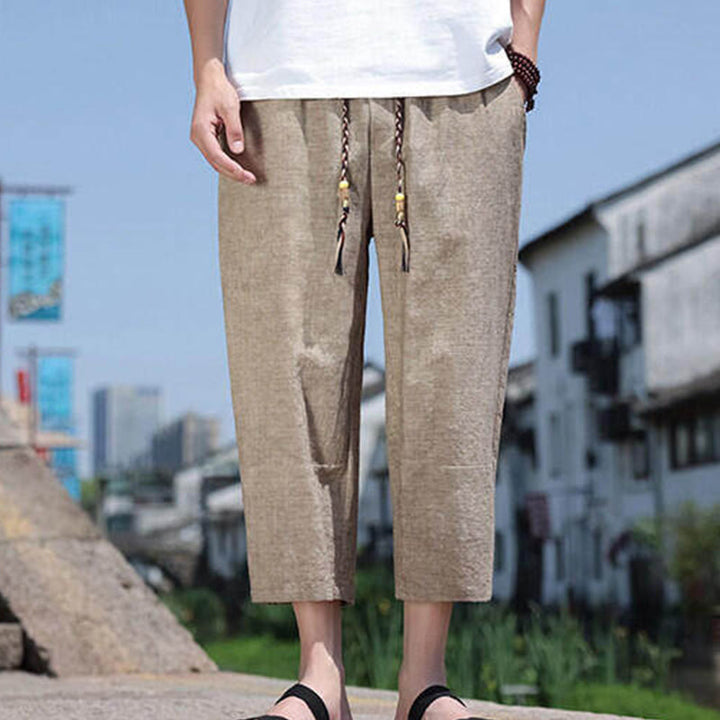 Pantalones casuales de licra con cuentas tejidas de Buddha Stones para hombre, de longitud 7-8, con bolsillos - Broncearse - US/UK/AU46, EU56 (5XL) - image 11