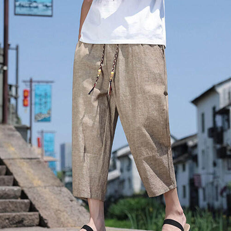 Pantalones casuales de licra con cuentas tejidas de Buddha Stones para hombre, de longitud 7-8, con bolsillos - image 15