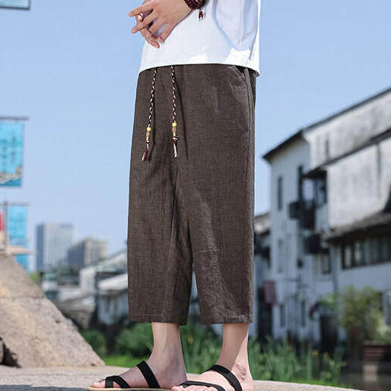 Pantalones casuales de licra con cuentas tejidas de Buddha Stones para hombre, de longitud 7-8, con bolsillos - image 19