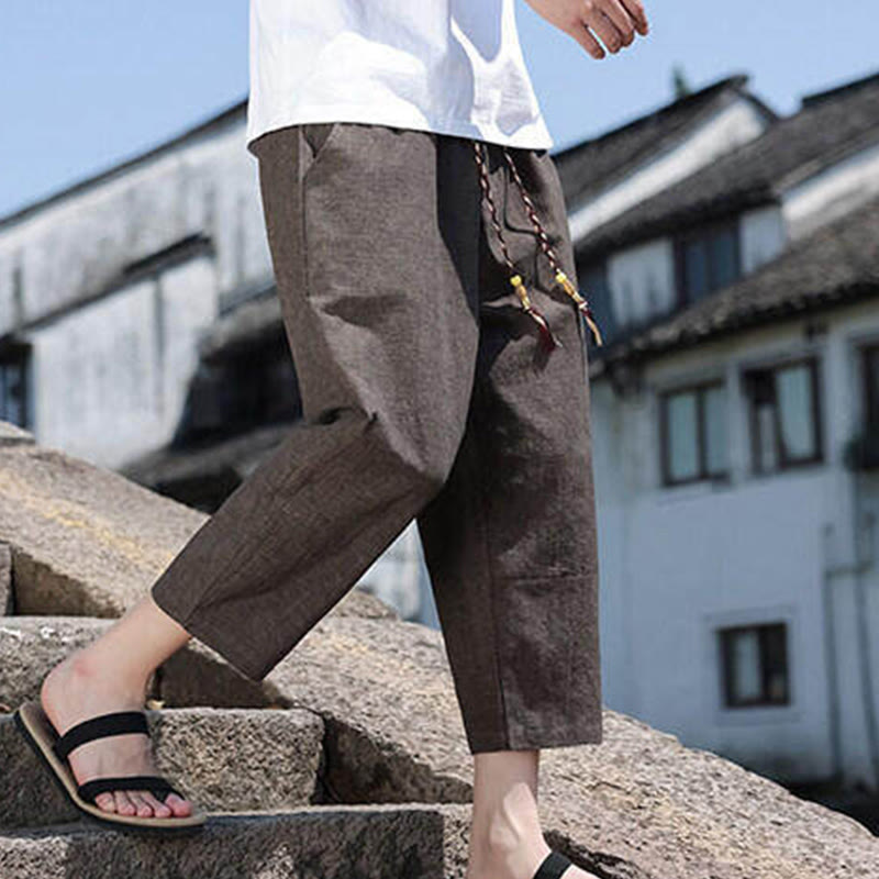 Pantalones casuales de licra con cuentas tejidas de Buddha Stones para hombre, de longitud 7-8, con bolsillos - image 23