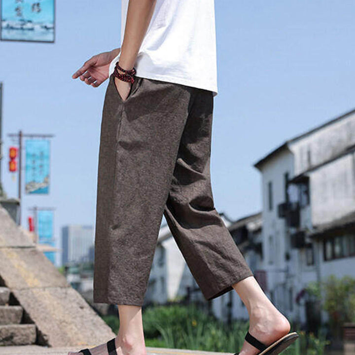Pantalones casuales de licra con cuentas tejidas de Buddha Stones para hombre, de longitud 7-8, con bolsillos - image 25