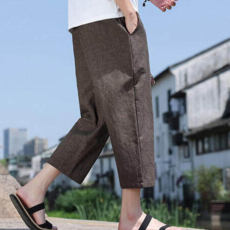 Pantalones casuales de licra con cuentas tejidas de Buddha Stones para hombre, de longitud 7-8, con bolsillos - image 21