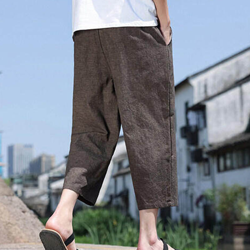 Pantalones casuales de licra con cuentas tejidas de Buddha Stones para hombre, de longitud 7-8, con bolsillos - image 21