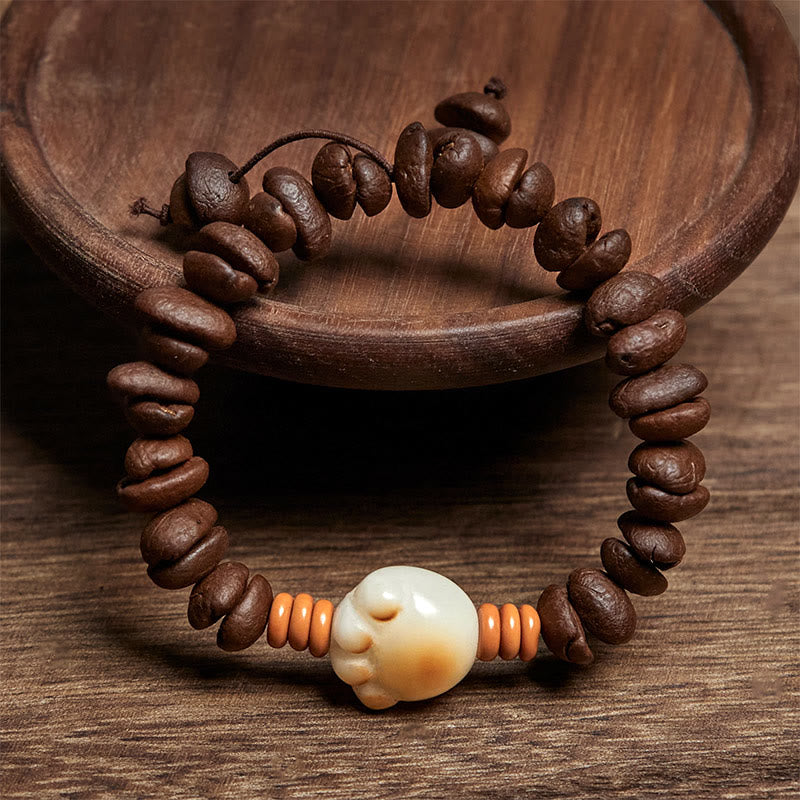 Pulsera de cuentas de semillas Bodhi con granos de café y pata de gato natural de Buddha Stones - image 2