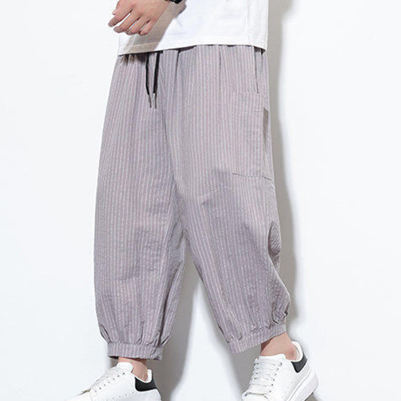 Pantalones harén de algodón a rayas para hombre, estilo casual, de Buddha Stones, con bolsillos, de largo 7-8 - image 17