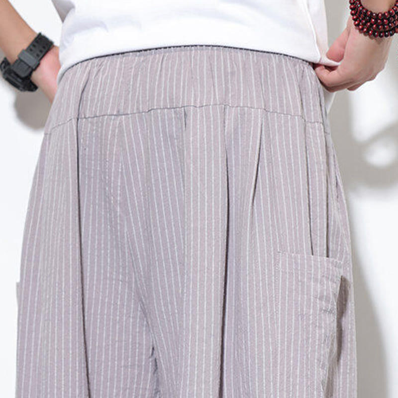 Pantalones harén de algodón a rayas para hombre, estilo casual, de Buddha Stones, con bolsillos, de largo 7-8 - image 13