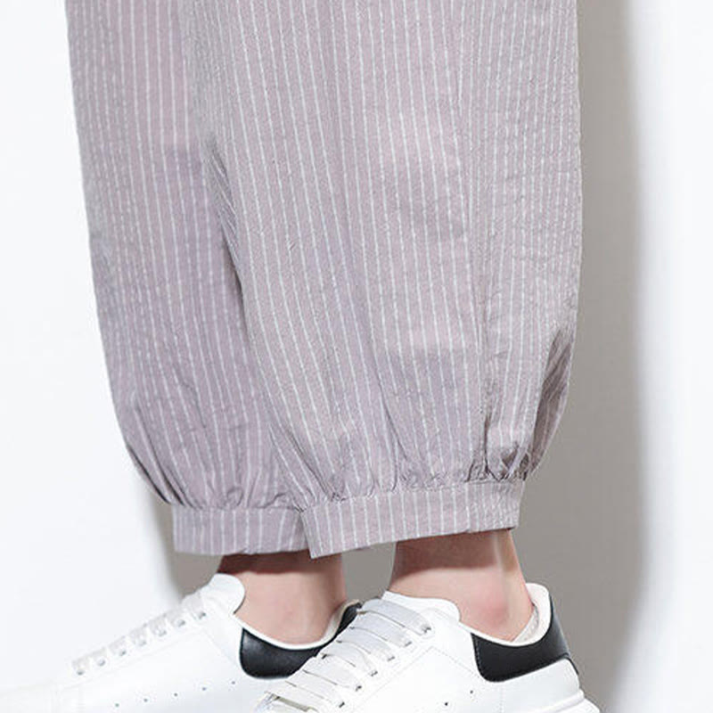 Pantalones harén de algodón a rayas para hombre, estilo casual, de Buddha Stones, con bolsillos, de largo 7-8 - image 15