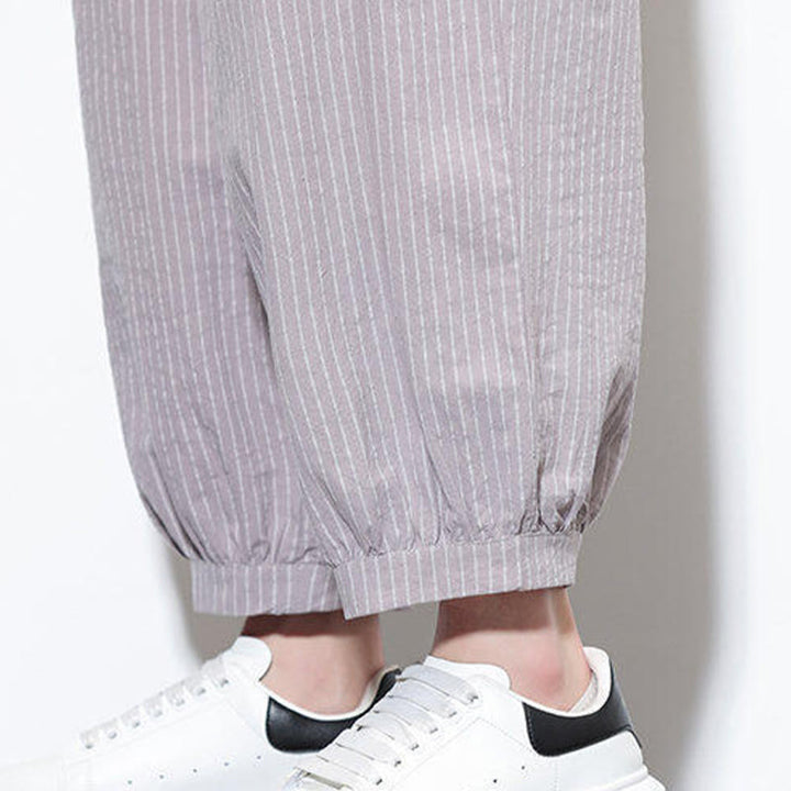 Pantalones harén de algodón a rayas para hombre, estilo casual, de Buddha Stones, con bolsillos, de largo 7-8 - image 15