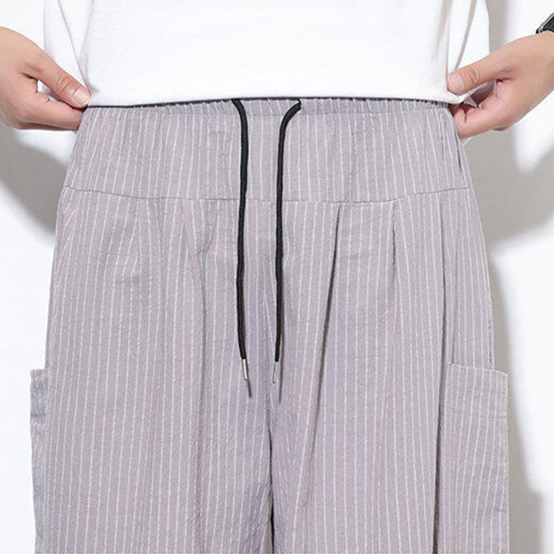 Pantalones harén de algodón a rayas para hombre, estilo casual, de Buddha Stones, con bolsillos, de largo 7-8 - image 19