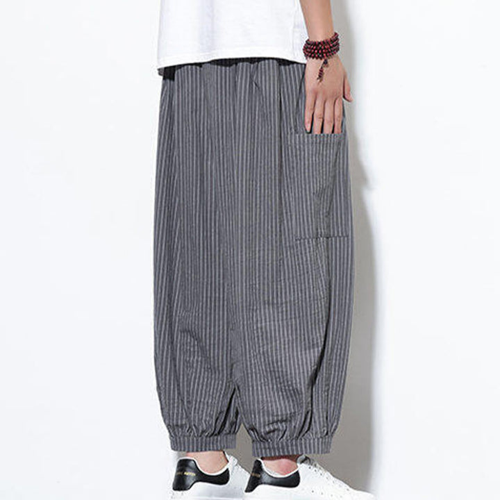 Pantalones harén de algodón a rayas para hombre, estilo casual, de Buddha Stones, con bolsillos, de largo 7-8 - image 28