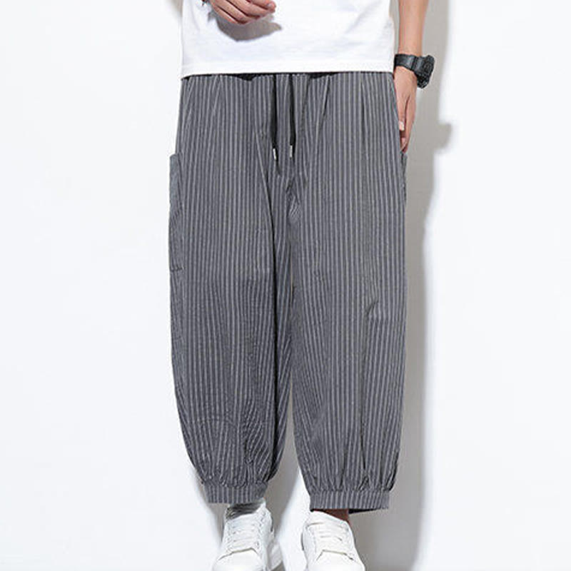 Pantalones harén de algodón a rayas para hombre, estilo casual, de Buddha Stones, con bolsillos, de largo 7-8 - image 25